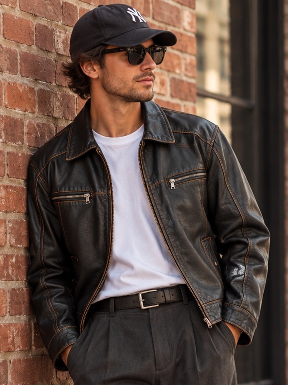 Danier Men’s 2XL Genuine Leather Distressed Moto Jacket Black Brown Patina